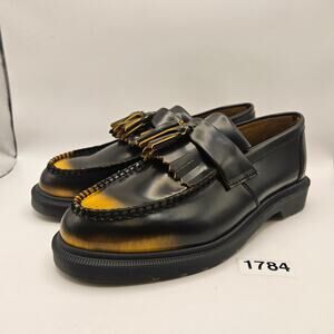 DR MARTENS MEN'S 8 ADRIAN TASSEL ARCADIA RUB OFF PREM. LOAFERS BLACK/YELLOW NWOB